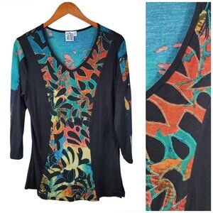 Vintage Y2K Tunic Top Size Small Art To Wear Boho Patchwork Black Multi Color